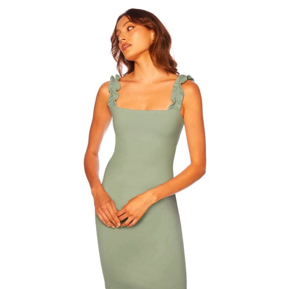Susana Monaco Dress Sz L Ruffle Strap Green Bodycon Party Wedding Guest $125 - Picture 1 of 16